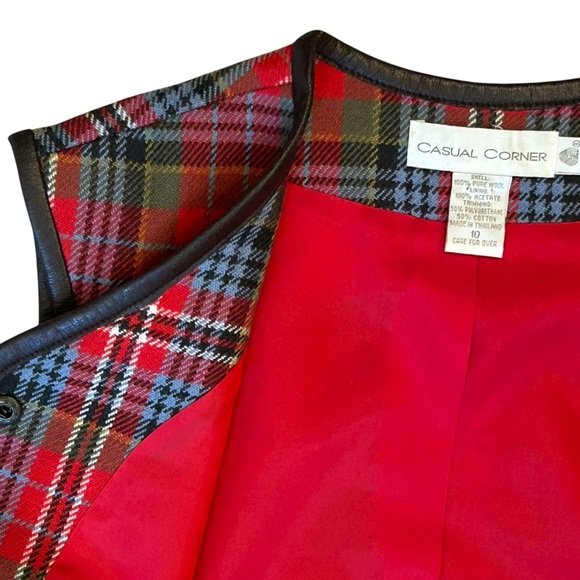 Vintage Holiday Christmas Fall Casual Corner Red Green Wool Plaid Vest Size 10 - Picture 7 of 9